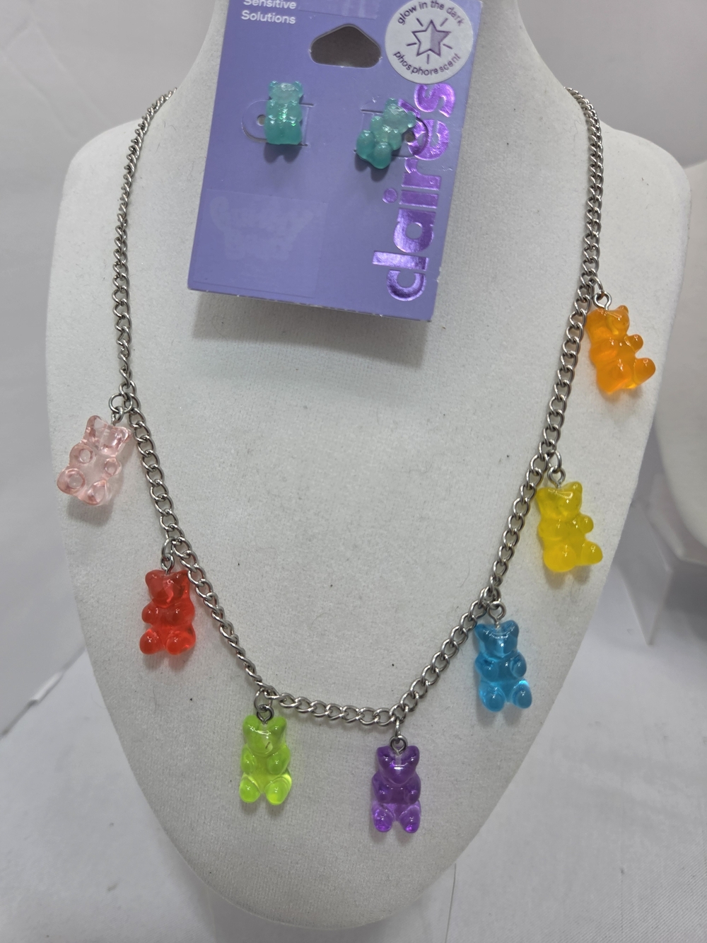 🧸🌈 NWT Claire's Rainbow Gummy Bear Charm Necklace Set 🍬✨